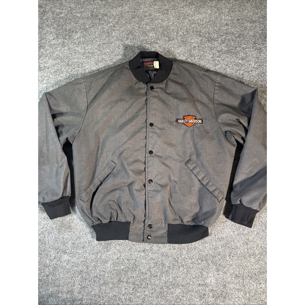 Vintage Harley Davidson Dunbrooke Pla-Jac Gray Snap Bomber Jacket USA